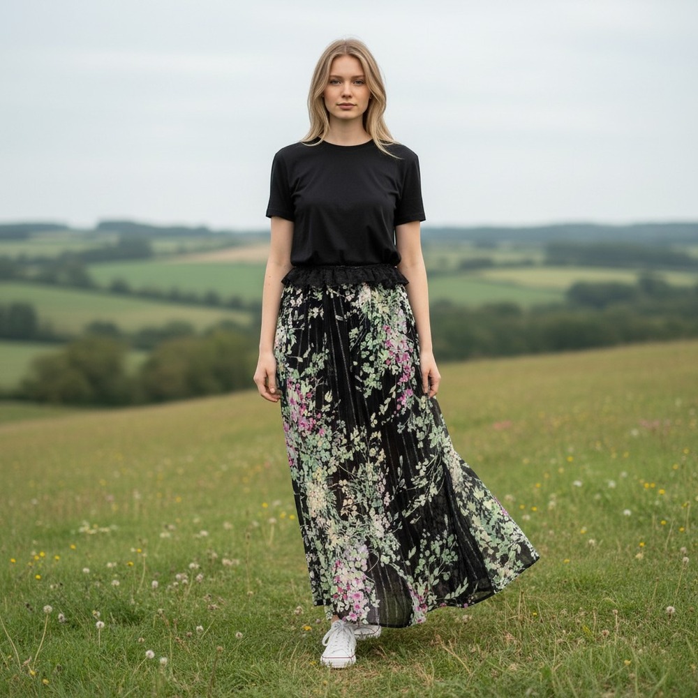 Sabina Musayev Portia Maxi Skirt Women Medium Black Floral Silk Blend Romantic